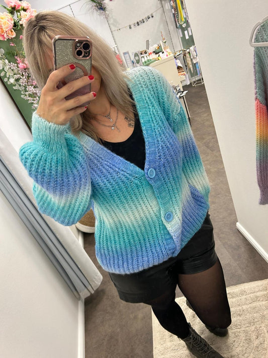 STRICKJACKE BLUE RAINBOW