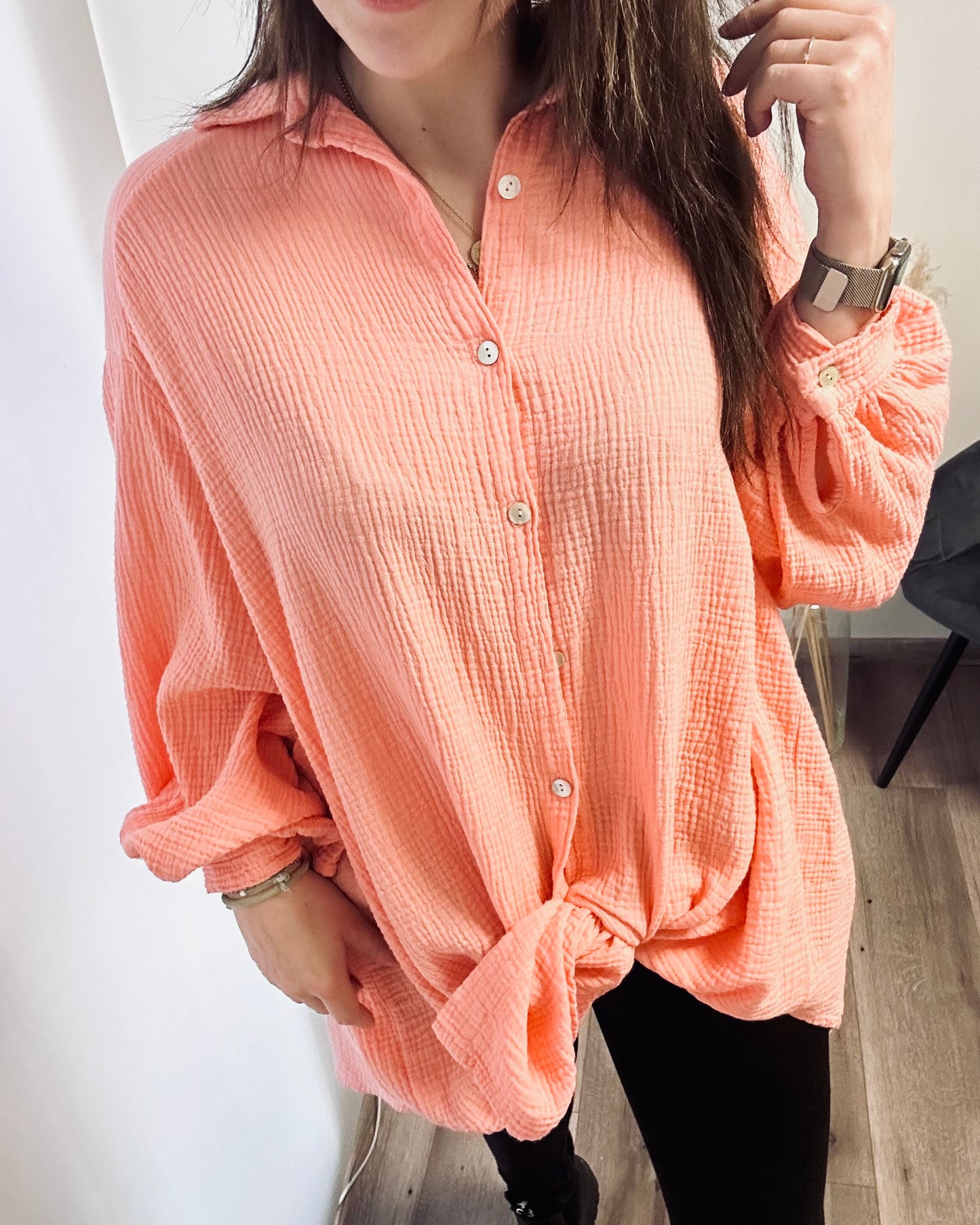 OVERSIZE BLUSENHEMD AUS MUSSELIN PEACH