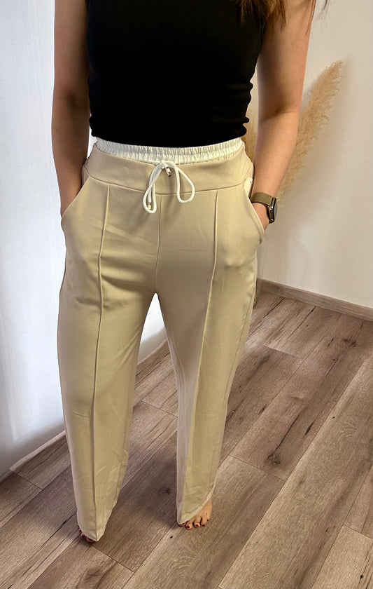 WEITE HOSE MIT DOPPELTEM BUND BEIGE