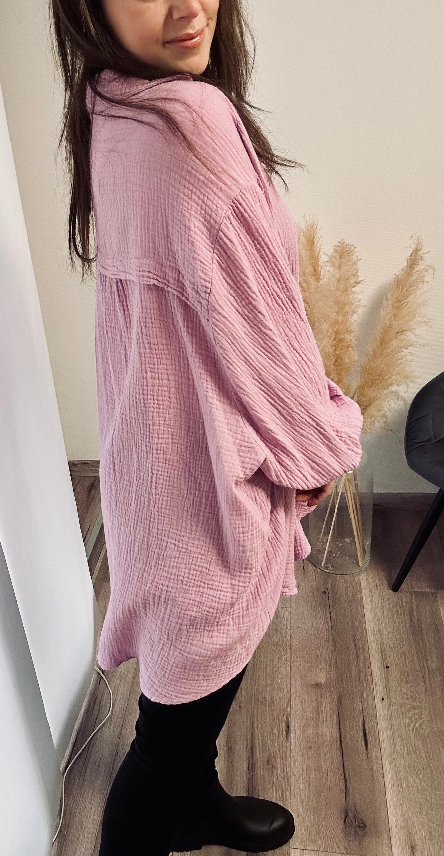 OVERSIZE BLUSENHEMD AUS MUSSELIN PINK/FLIEDER