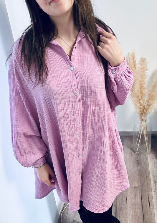 OVERSIZE BLUSENHEMD AUS MUSSELIN PINK/FLIEDER