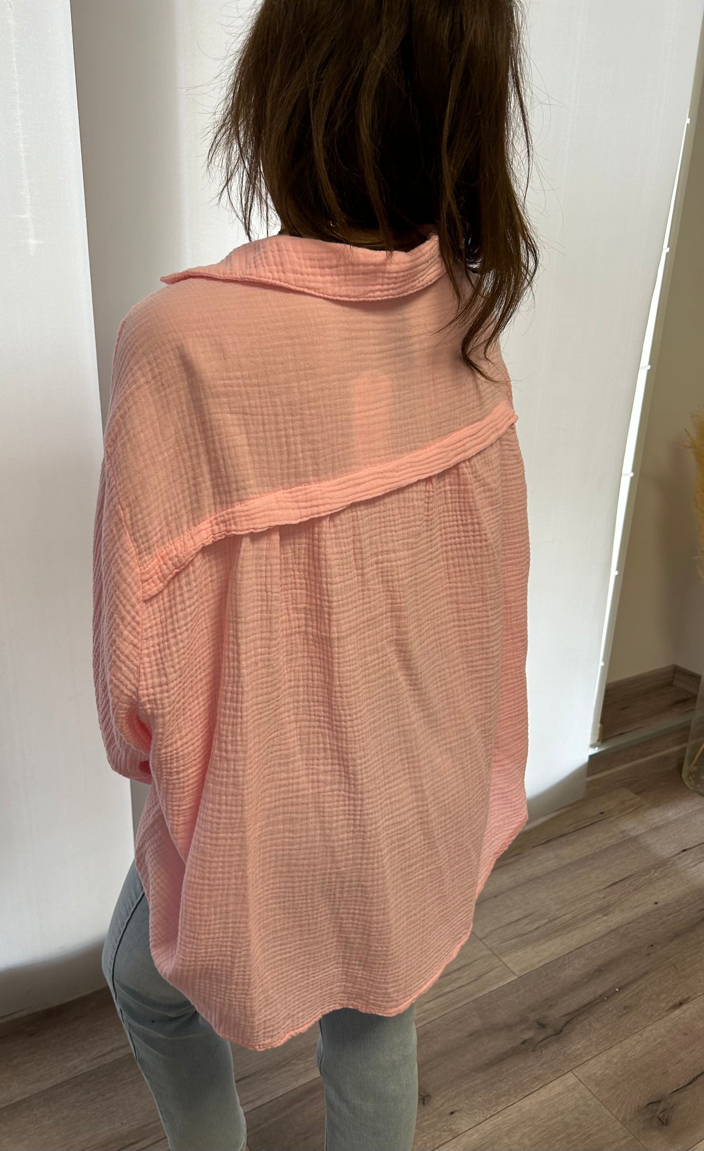 MUSSELINBLUSE KURZ IN ROSA