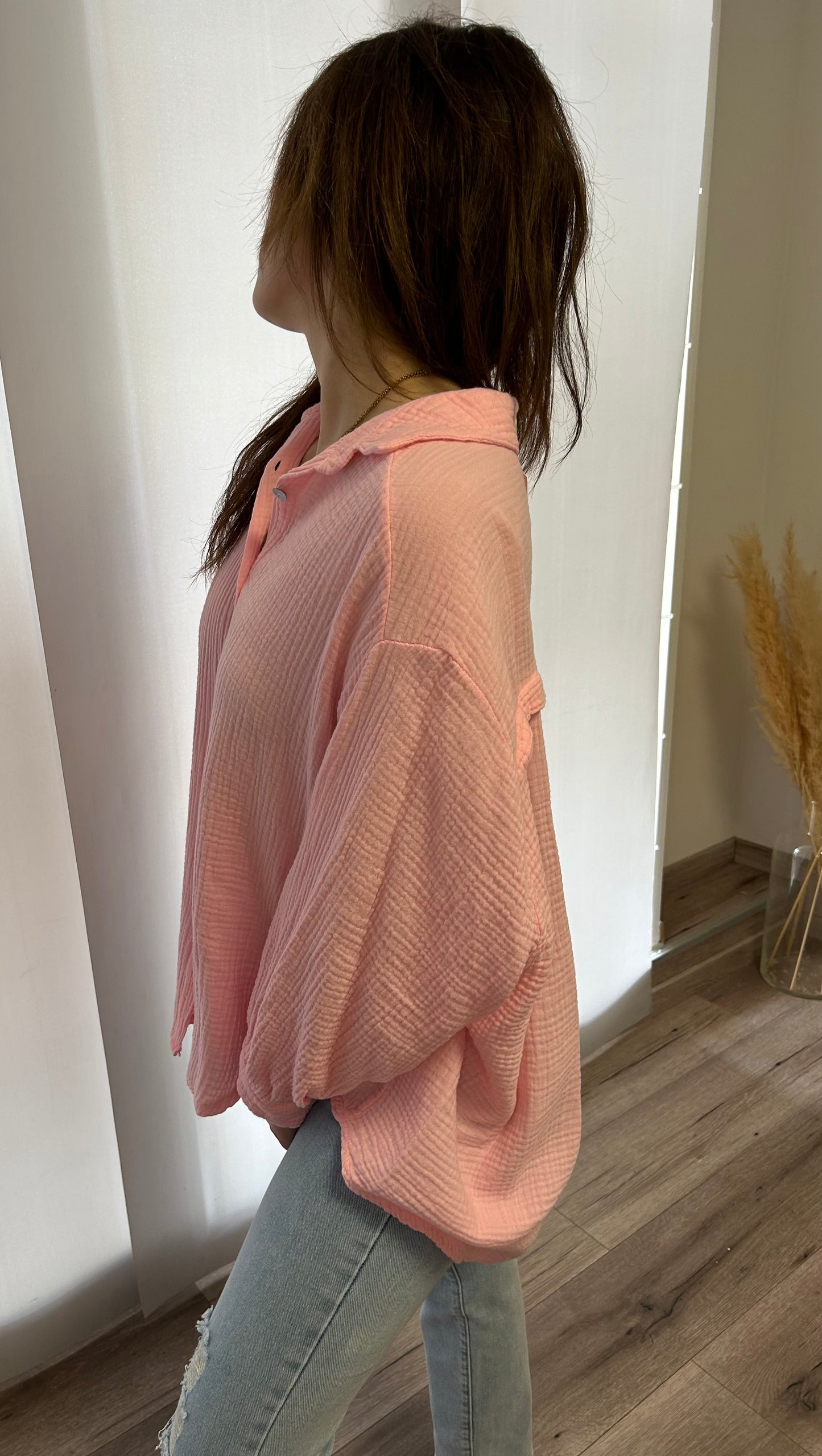 MUSSELINBLUSE KURZ IN ROSA